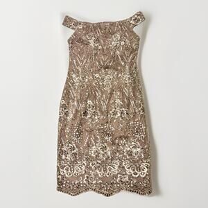 Alex evenings rich Taupe sequin lace off shoulder Size 8 Cocktail Dress